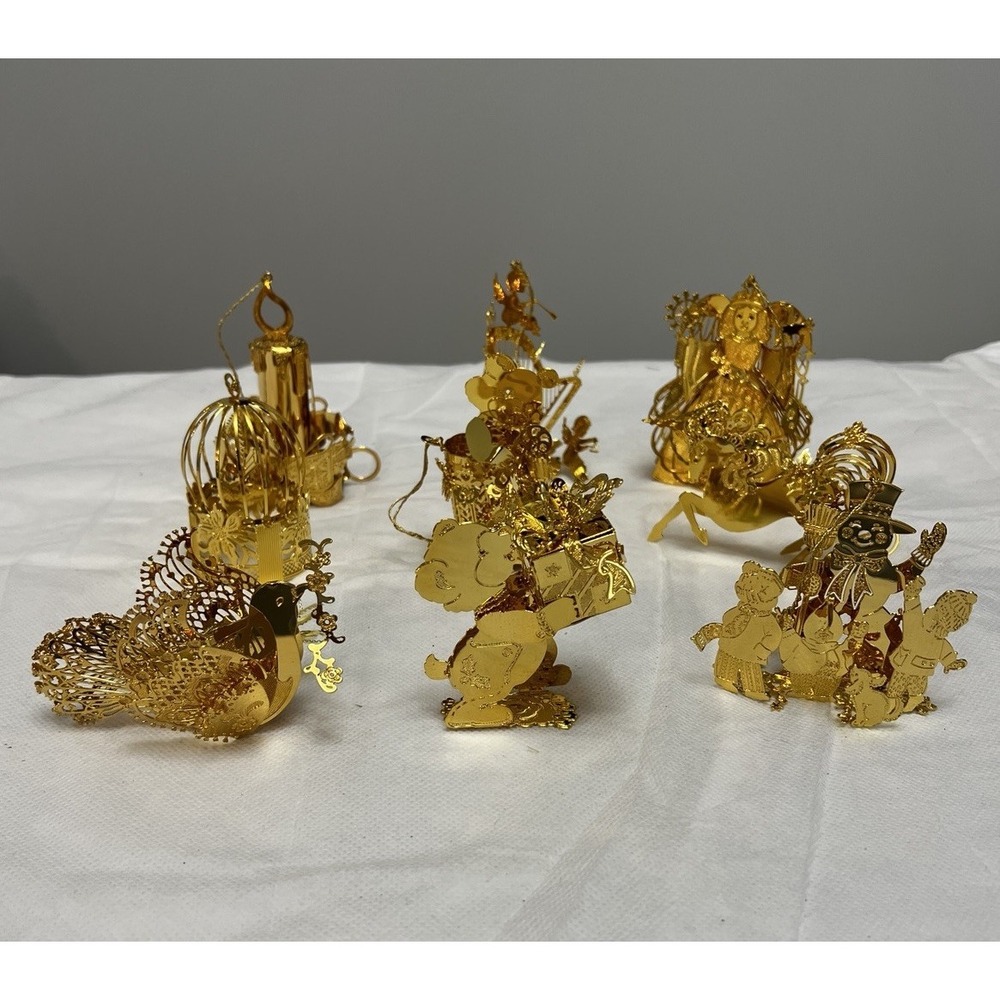 1994 Danbury Mint Gold Christmas Ornaments 9 In Original Box